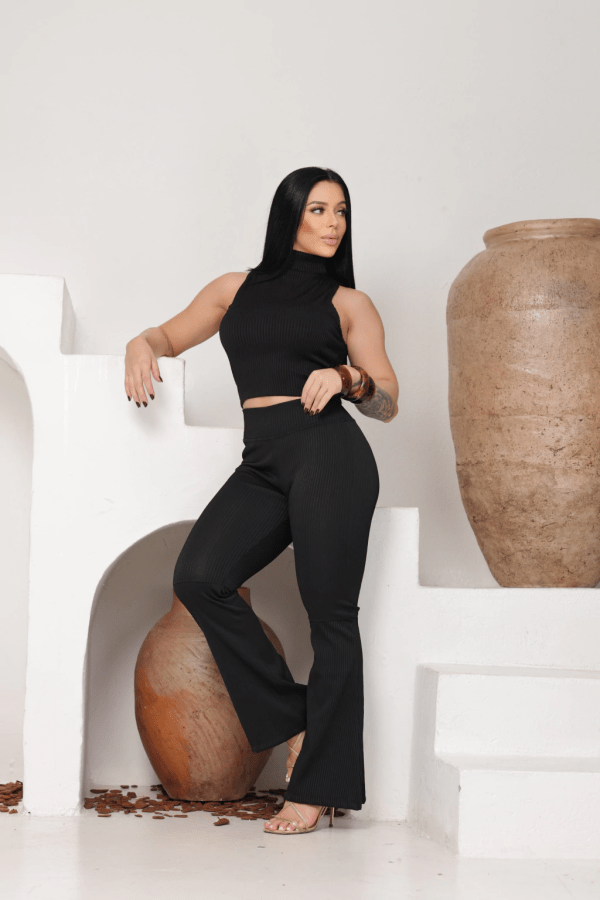 Flare Adulto e Plus size Malha Canelada 3D